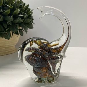 Murano-Style Art Glass Elephant Sommerso Trunk Up Figurine